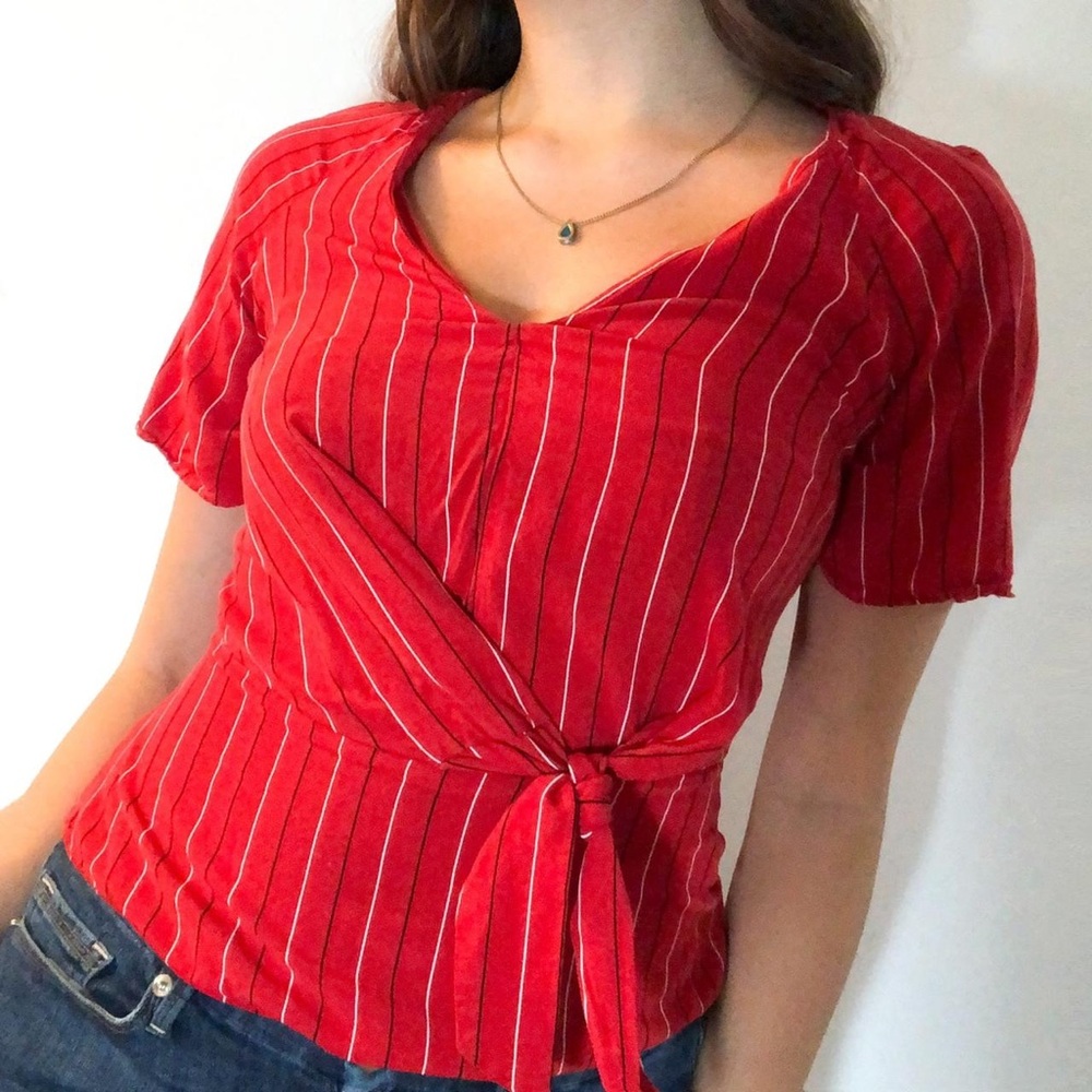 ❗️LAST CHANCE❗️Dynamite Red and White Striped Wrap Blouse